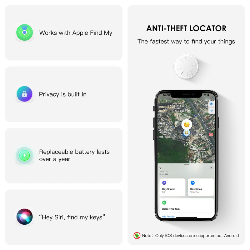 Key Finder 4 Pack, Compatible with Apple Find My (iOS Only), Bluetooth Tracker & Locator for Keys, Luggage, Remotes & More, includes 4 Waterproof Keychains, Long Battery Life, Real-Time Tracking