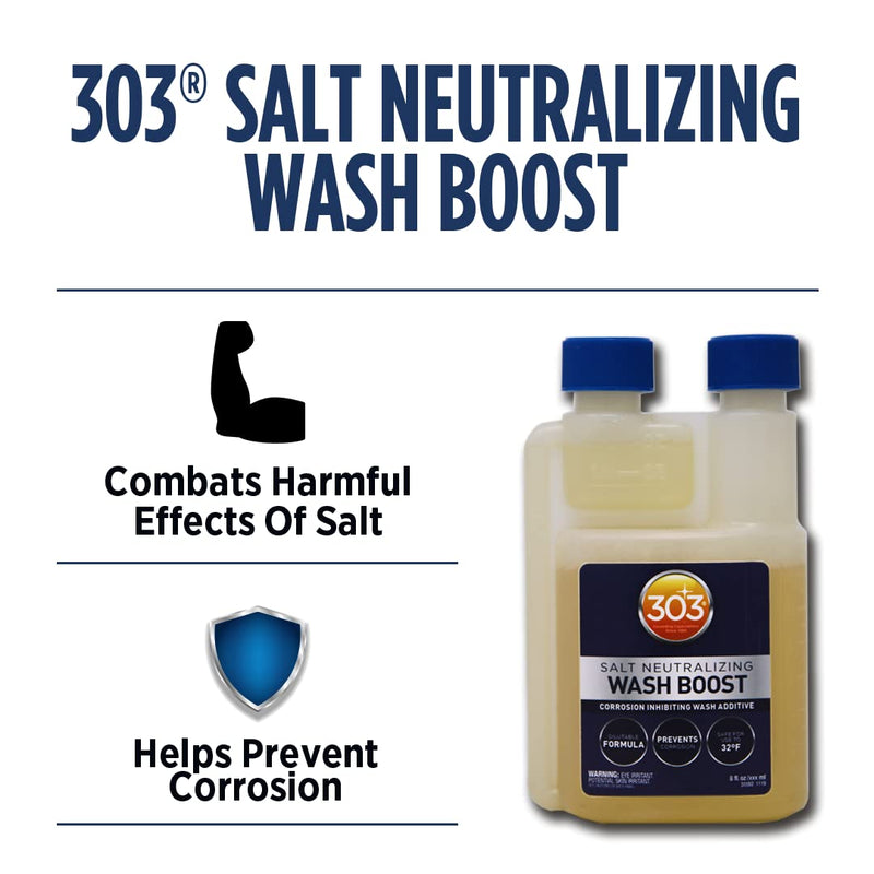 303 Products Salt Neutralizing Wash Boost – Add to Wash Mix for Salt Removal, Protects Against Rust and Corrosion, Breaks Down Salt, Safe for Use on Vehicles and Boats, 8oz (30592)