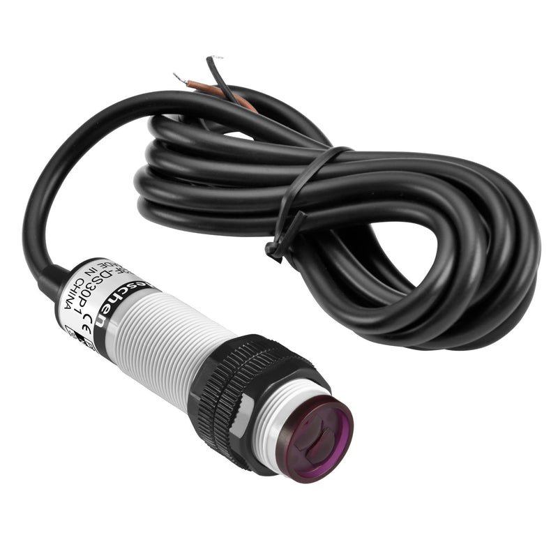 Heschen M18 Column Infrared Photoelectric Proximity Switch, Diffuse Reflection Type, E3F-DS30P1, Detection Distance 10-30cm, 10-30VDC 200mA, PNP Normally Open (NO), 3 Wires