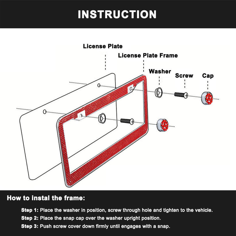 TZARROT Red Bling Rhinestone License Plate Frames for Women, Metal Rust-Proof License Plate Cover Bling Car Accessories for Women Girls 1pc