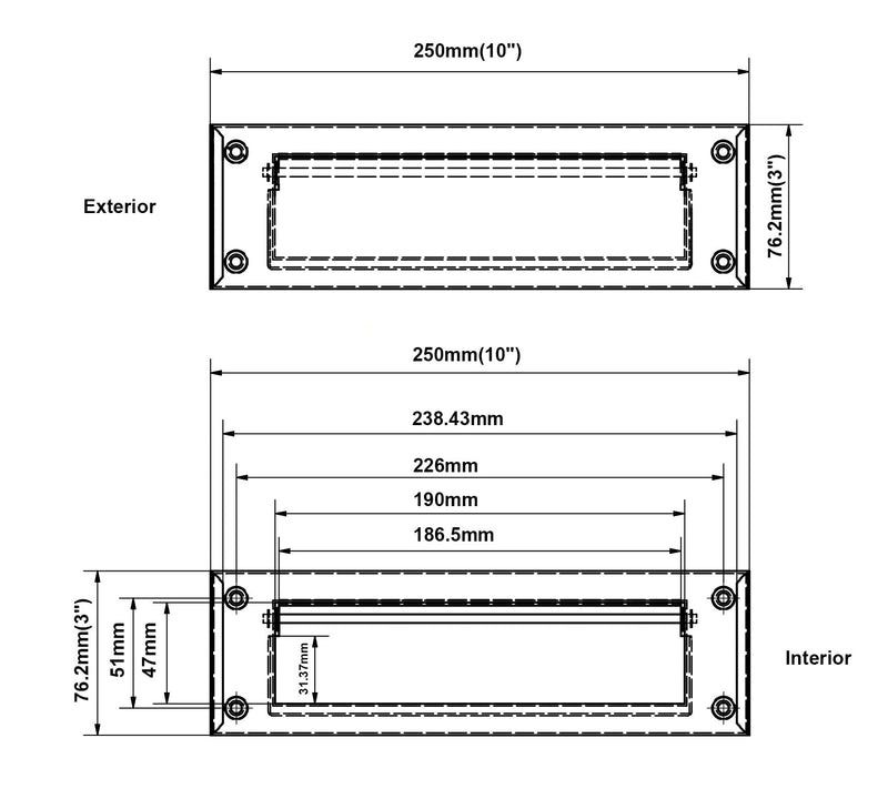 QCAA Solid Brass Mail Slot, with Solid Brass Interior Frame, 10" x 3", Satin Nickel, 1 Pack, Made in Taiwan