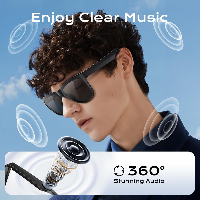 Bluetooth Glasses for Women & Men, Smart Audio Sunglasses for Men with Built-in Speakers, UV400 Protection, Wireless Music & Calls, Lightweight Frame, Touch Control Compatible with iOS/Android