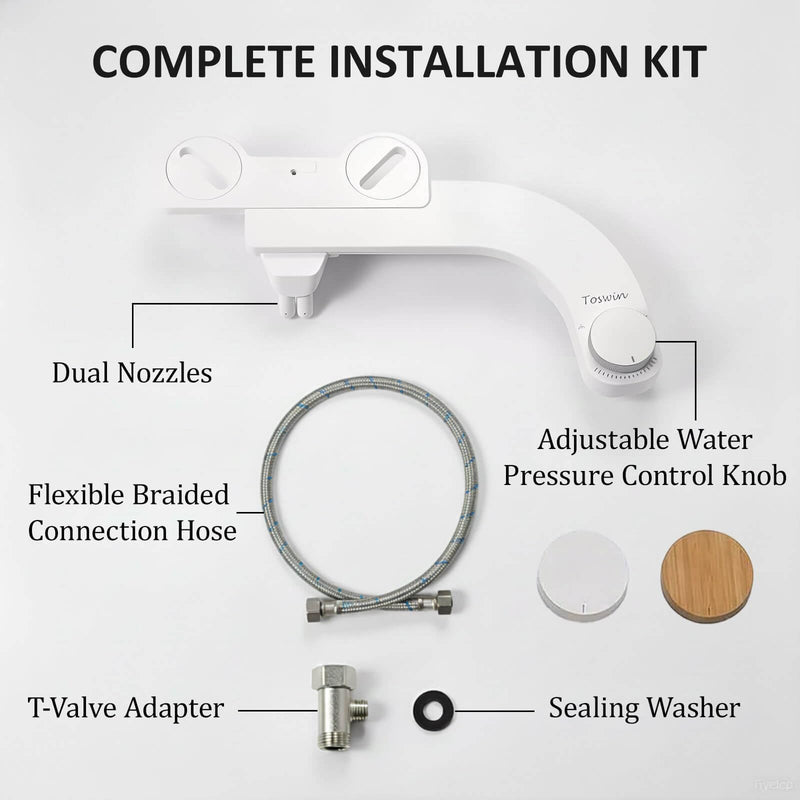 Left Handed Bidet Left Hand Bidet Left Side Control Bidet Attachment for Toilet with Dual Front & Rear Nozzles and Adjustable Water Pressure -White Knob White Knob