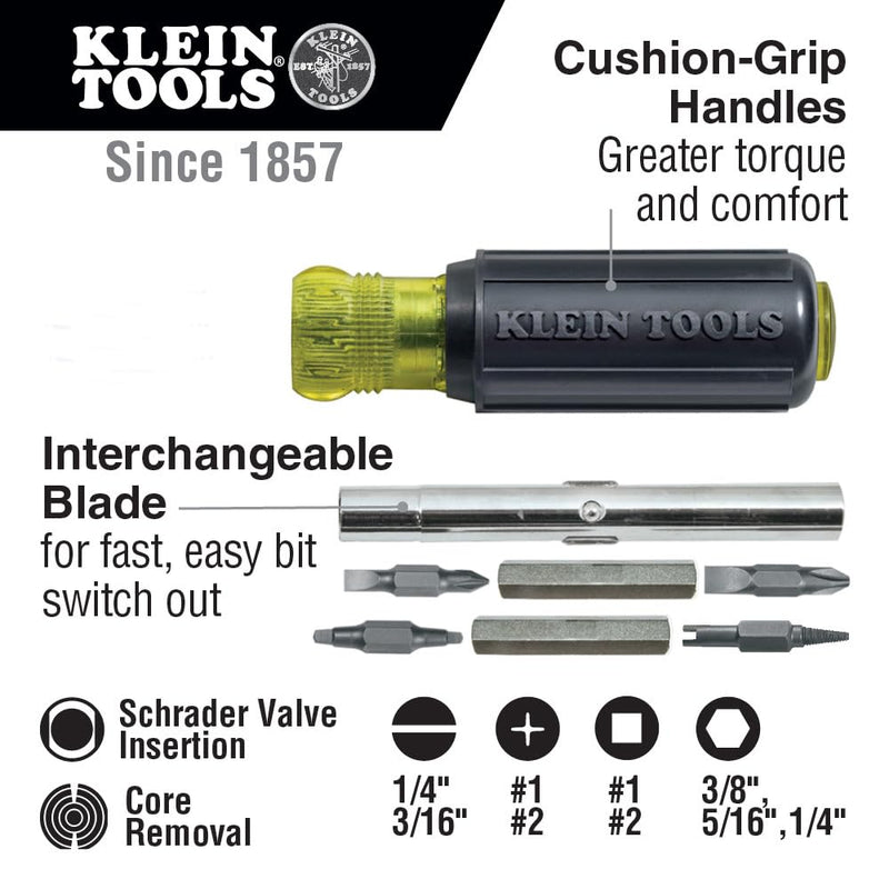 Klein Tools 80065 Schrader Driver Kit with Multi-Bit 11-in-1 Screwdriver / Nut Driver and 2-in-1 Nutdriver, Hex Head Slide Drive, 2-Piece