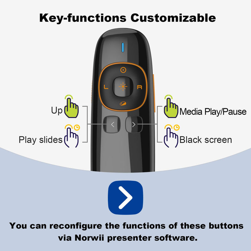 Norwii N86s Ergonomic Wireless Presenter Clicker for LED LCD TV Screen with Digital Pointer, Air Mouse Presentation Clicker for PowerPoint, Presenter clicker with Highlighting Magnify -50M