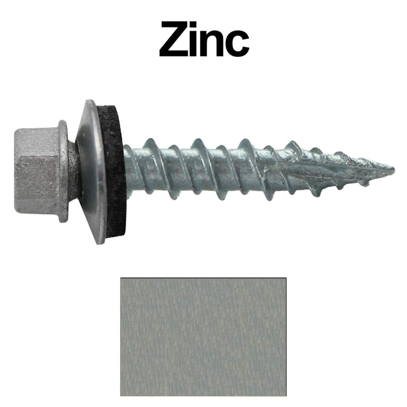 10 x 1 NO Paint Metal Roofing Screws - Hex Washer Head- Self-Starting/Tapping - EPDM Washer. 1 Bag - 250 Screws