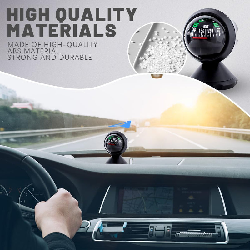 Car Compass, Automotive Compass Ball, Dash Mount Adjustable Compass Ball with Bottom Stick, Universal Car Interior Accessoriess Dashboard Compass for Boat Car Truck to Find Direction