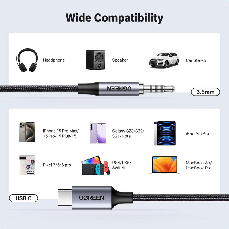 UGREEN USB to Audio Jack USB External Sound Card 3.5mm Audio Adapter 2 in 1 USB A to Aux TRRS Headphone Bundle with Aux to USB C, Type C to 3.5mm Audio Jack Cable 3.3FT