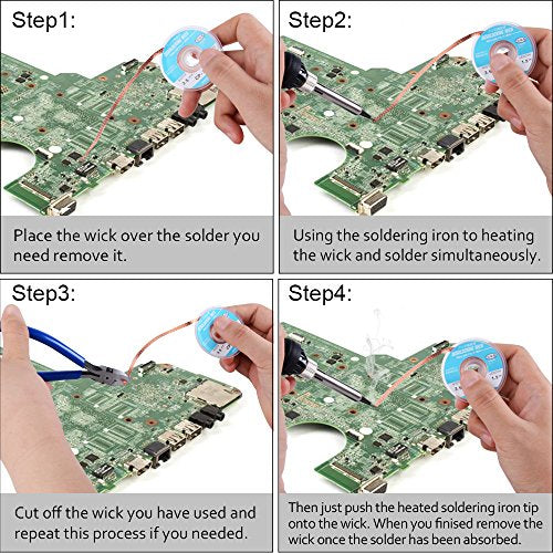 Desoldering Wick, Desoldering Pump, Solder Sucker, Solder Wick, 2 x Solder Braid (2.5mm Width, 1.5m Length), Replacement Tip, Desoldering Pump, Soldering Tool 6-in-1 Set