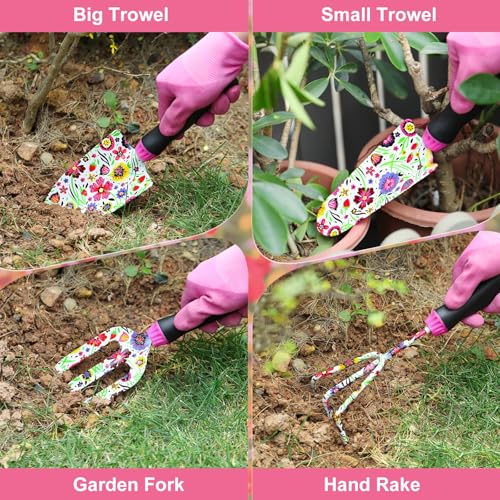 Housolution Gardening Tools Set, 10PCS Gardening Gifts for Women, Pink