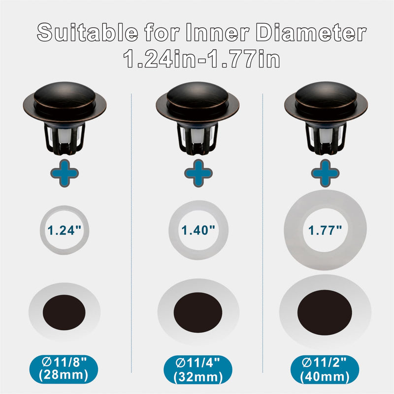 Oil Rubbed Bronze Pop Up Sink Stopper for Bathroom Sink, Welsan Universal Pop-Up Drain Stopper with Hair Catcher, Fits 1 1/8"-1 1/2" Drain Hole, 2 Pack Oil Rubbed Bronze-2