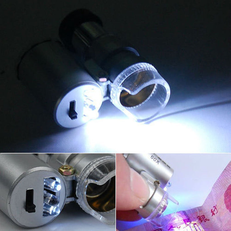KINGMAS Mini 60X LED Microscope, Pocket Microscope Magnifying Glass Microscope for Jeweler Adjustable Magnifying Glass with UV Light