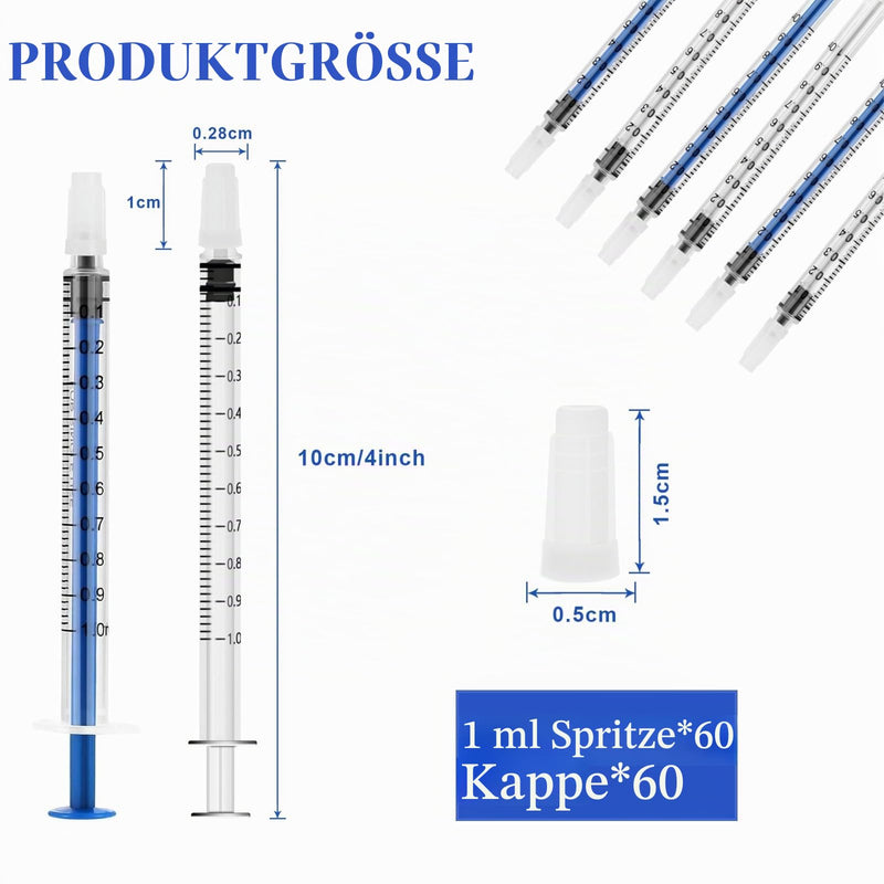 Pack of 60 1 ml Colostrum Syringe with Caps Without Needle Plastic Syringe 1ml