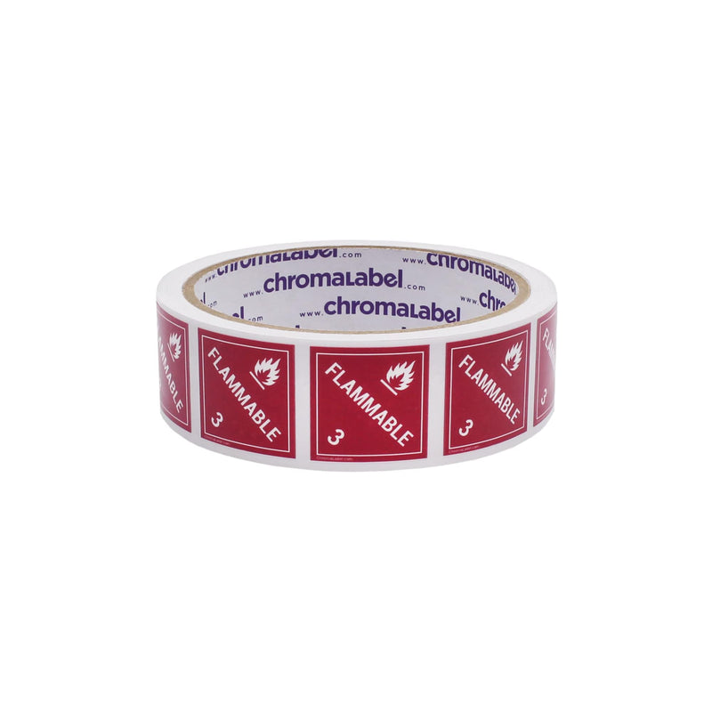 ChromaLabel 2 by 2 Permanent Durable Square D.O.T. Hazard Labels, Hazard Class 3 Flammable Label, 100/Roll 2" x 2"