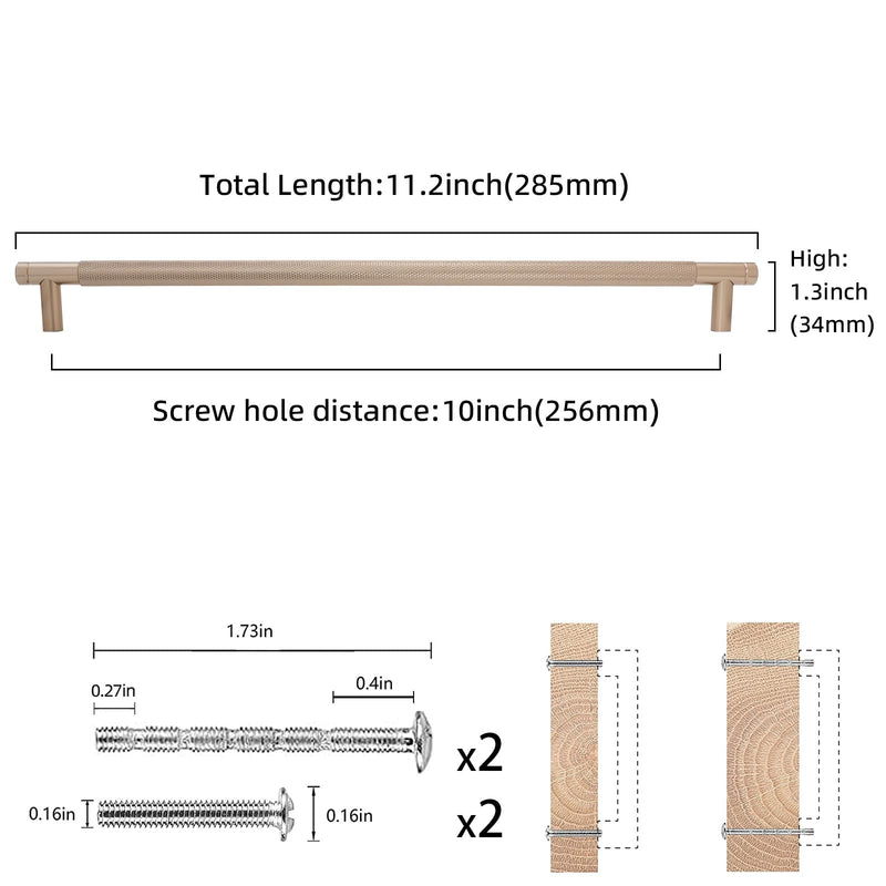 COTYKILEY 6 Pack 10 Inch(256mm) Champagne Bronze Knurled Cabinet Handles Gold Knurled Kitchen Cabinet Pulls Cabinet Door Handles Kitchen Cabinet Hardware 10" Hole Center（256MM）