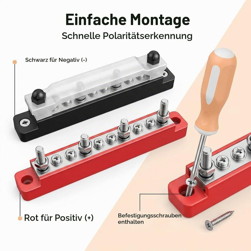 Pack of 2 150A Busbar Distribution Block 12V-48V with Cover High Current Busbar Power Distributor for Car Boat Motorhome Solar Battery Terminal Strip Mass Distributor (M4 Screws & M6 Bolts) | Hochstrom Busbar Stromverteiler für Auto Boot Wohnmobil Sola...