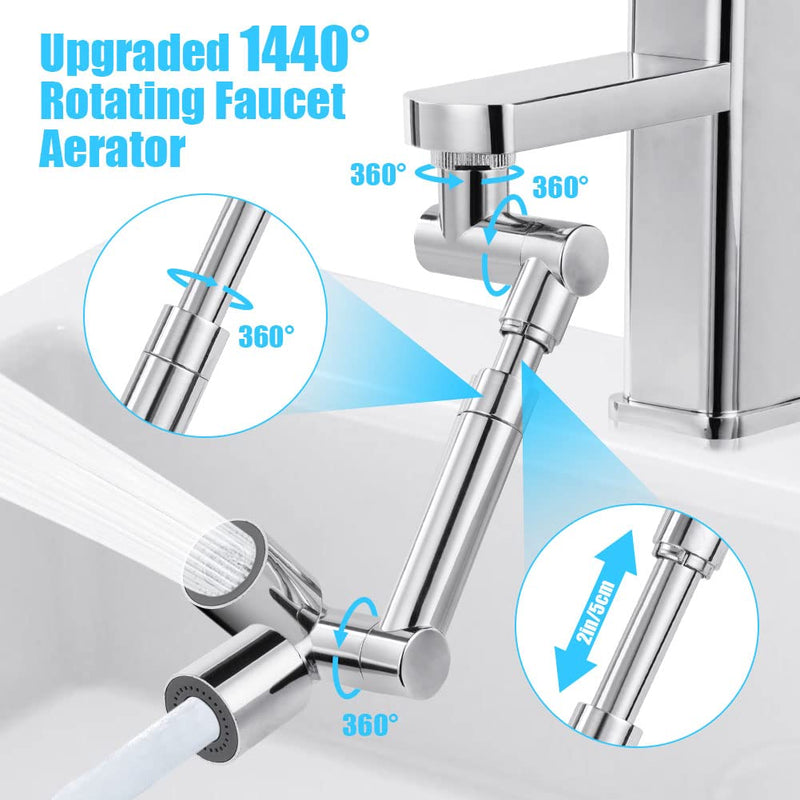 Flintronic Rotating Tap Attachment, 1440 Degree Multifunctional Extension Tap with 2 Adjustable Aerlators, Faucet Extender for Kitchen and Bathroom