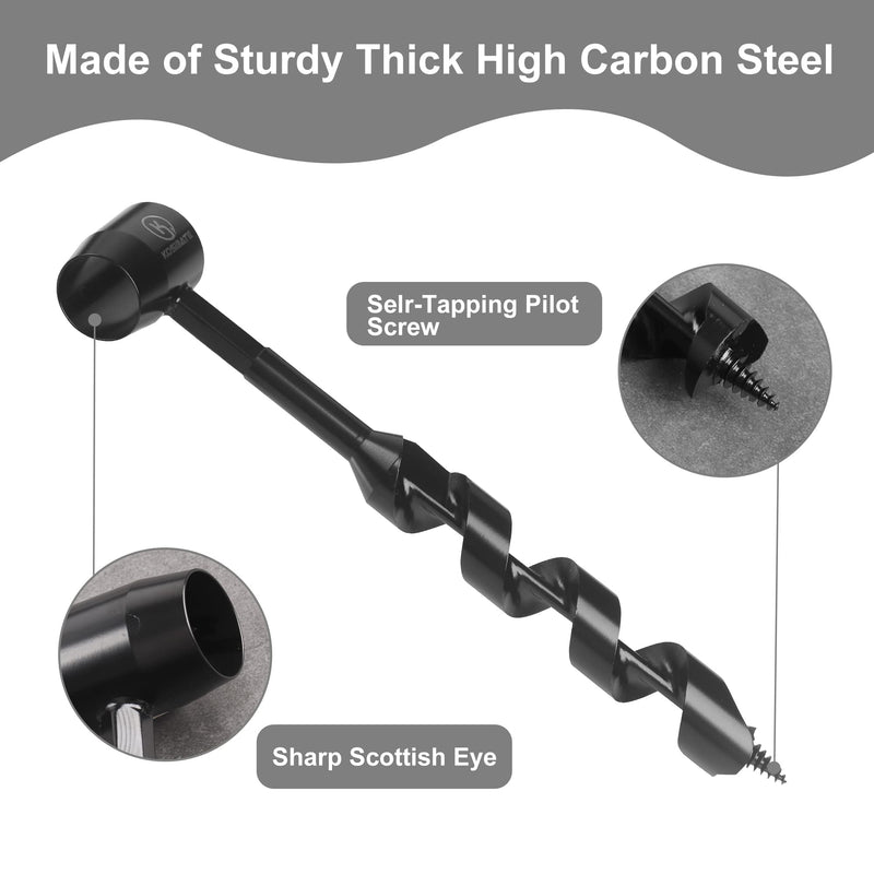 KOSIBATE Bushcraft Gear, Hand Auger Wrench for Easy Wood Drilling - Settlers Wrench and Bushcraft Tools Perfect for Camping and Woodworking Tasks-Scotch Eye Wood Drill with Leather Case Brown Black