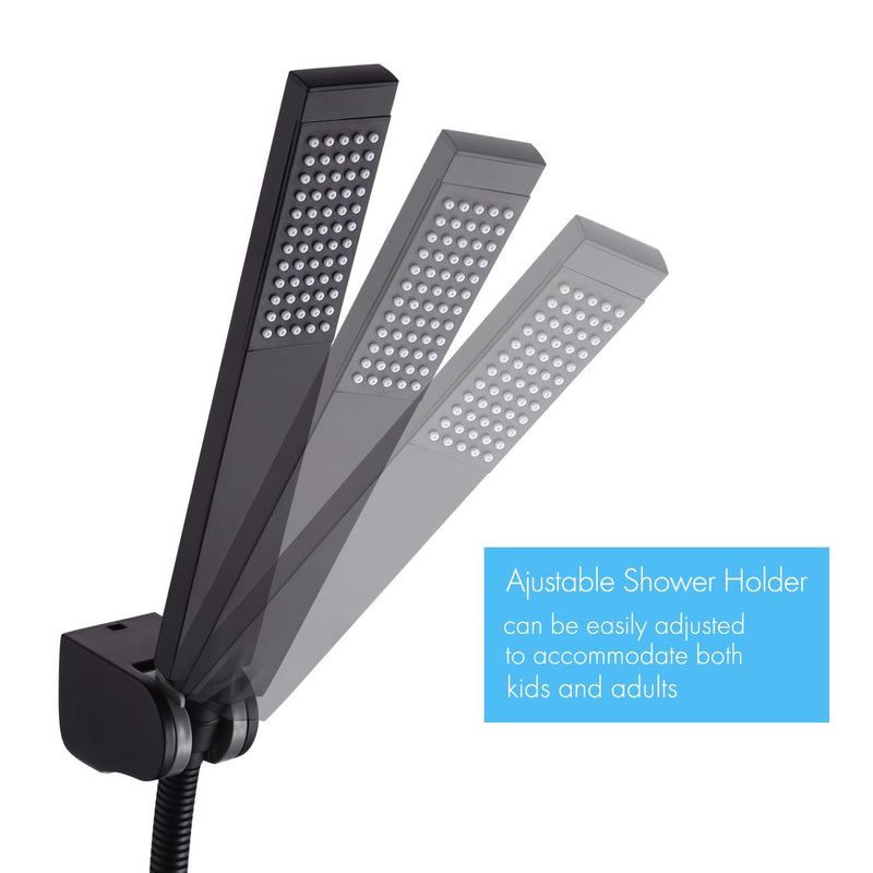 KES BRASS Handheld Shower Head with 1.5-Meter Long Hose and Holder Bracket Replacement Showerhead for Bathroom Showering System Contemporary Square Style Matte Black Finish, LP135-BK