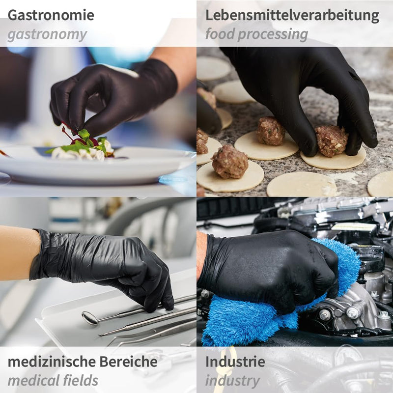 Franz Mensch Dark 27018 Nitrile Gloves Size L Black | Safe Light, tear-resistant, latex-free, 24 cm, disposable gloves, hygiene, care, cleaning