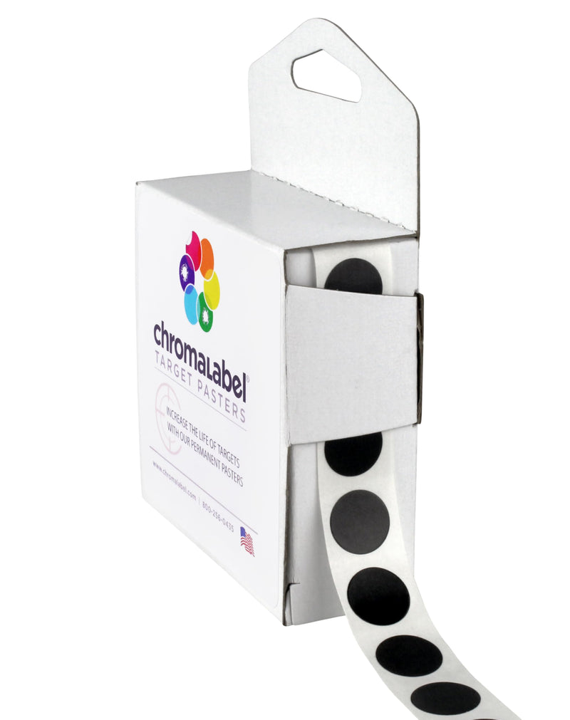 ChromaLabel 0.50 Inch Permanent Round Target Pasters for Shooting and Marksmanship, 1000 Labels per Dispenser Box, Black