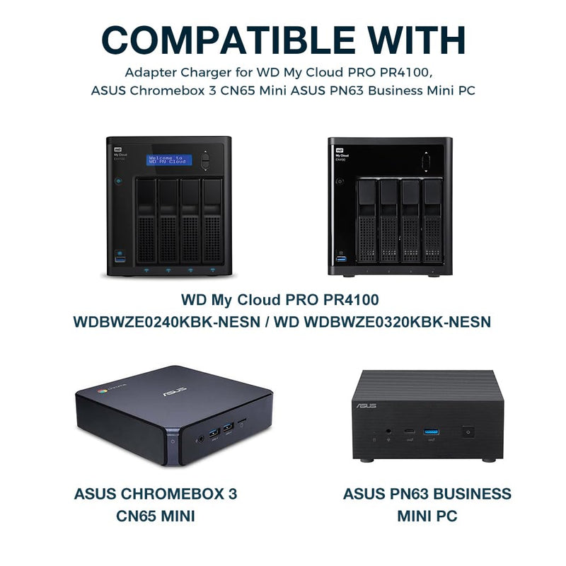 19V WD EX4100 Power Supply Adapter Compatible with WD 24TB 32TB My Cloud EX4100 Expert Series 4-Bay Network Attached Storage & DNS-343 4-Bay Storage Enclosure, Asus Mini PC Power Cord Charger