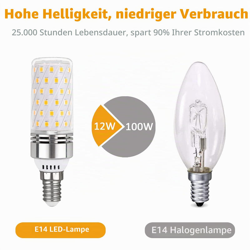 Akynite Light Bulb E14 LED Neutral White 4000 K 1350 LM, 12 W LED Replacement E14 100 W Halogen Bulb, AC 230 V, Corn Cob Stick Lamp SES Neutral White for Ceiling Light, Not Dimmable, Pack of 4 E14 Neutral White 4 pcs (pack of 1)