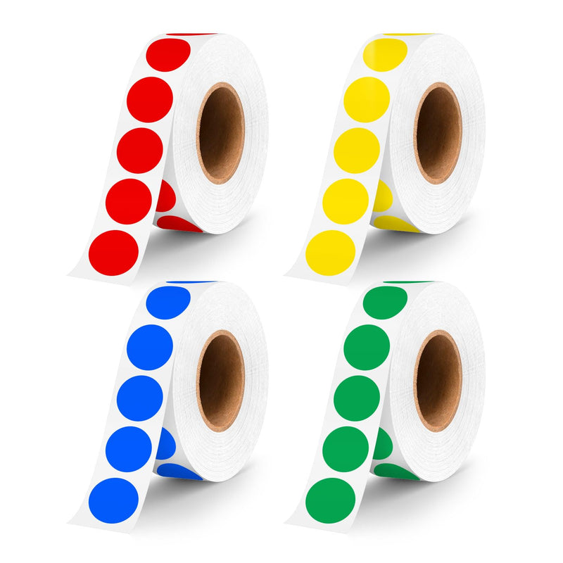 PARLAIM 1/2 Inch Round Permanent Adhesive Sticker,4 Rolls 2000Pcs Small Dots Stickers Color-Code Dots (Red+Yellow+Blue+Green) 4 Colors-1 4 Rolls-2000PCS