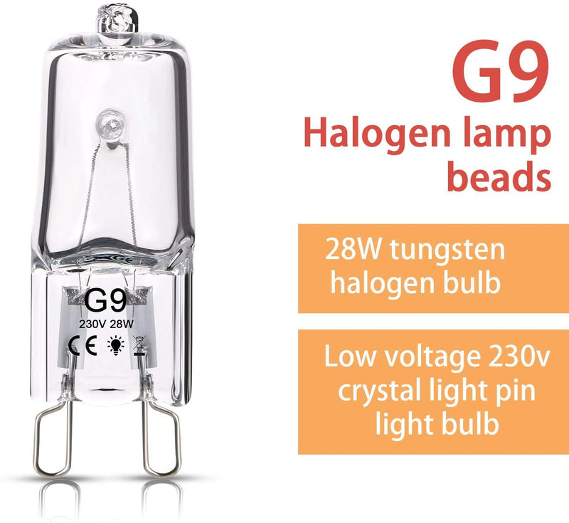 OSDUE G9 Halogen Bulbs, Pack of 5 Capsule Lamps Dimmable 28W 230V Warm White Lamps 2800K for Oven Microwaves Cooker Ceiling Lights 28W 5PCS