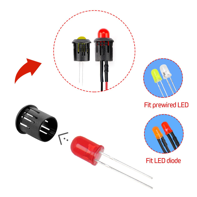 YIXISI 100 pieces 3/5/8/10 mm LED plastic clip holder, plastic diode holder, plastic diode holder clip, black 3/5/8/10 mm - 100 pieces