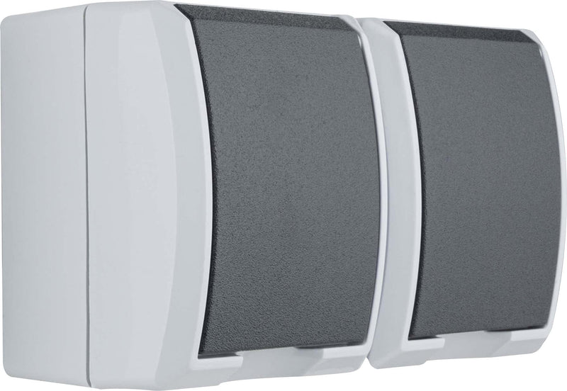 REV AquaForm, double socket, moisture-proof socket, IP44, single-pole, surface-mounted, gray socket, 2-way socket, single