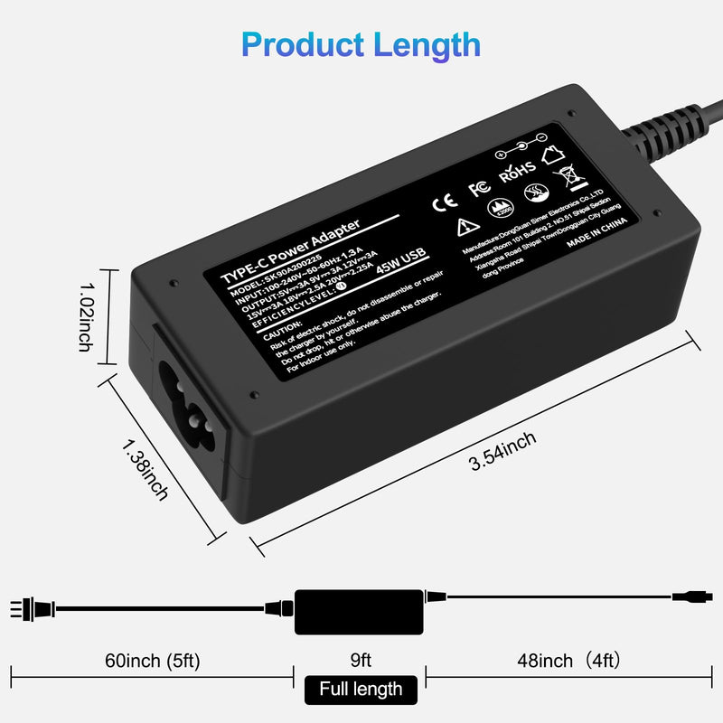 USB-C Laptop Charger Type-C Use Charger, 45W Universal Charger for Dell Laptop，Lenovo Acer HP Asus, Replacement for Chromebook 3100 Charger, Latitude 5420，Google Series Type C Power Charger Adapter