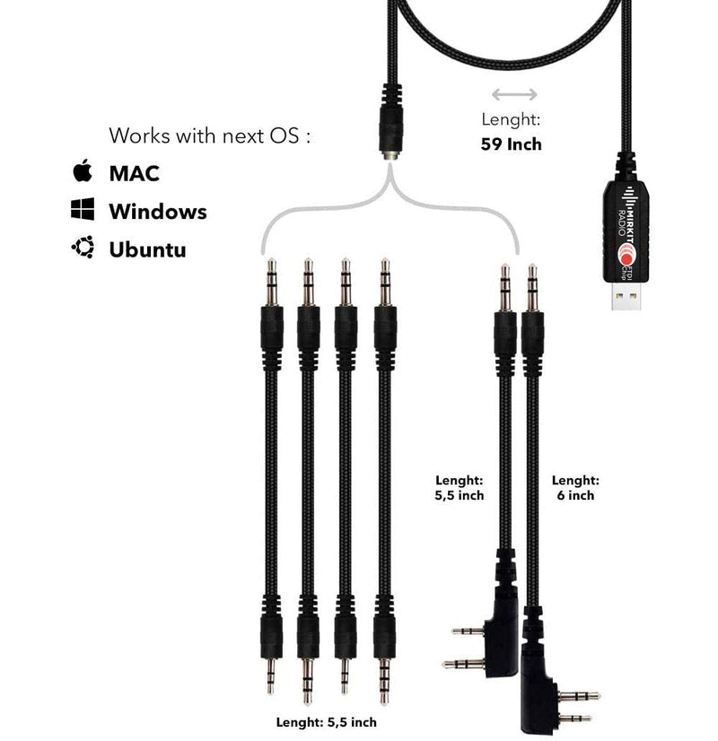 MIRKIT FTDI USB Programming Cable 6 in 1 Model 5 (59 inches Extended Length) for Flashing Ham Radios Compatible with Baofeng Radio, Motorola, Kenwood, HYT, ICOM, Yaesu, Vertex