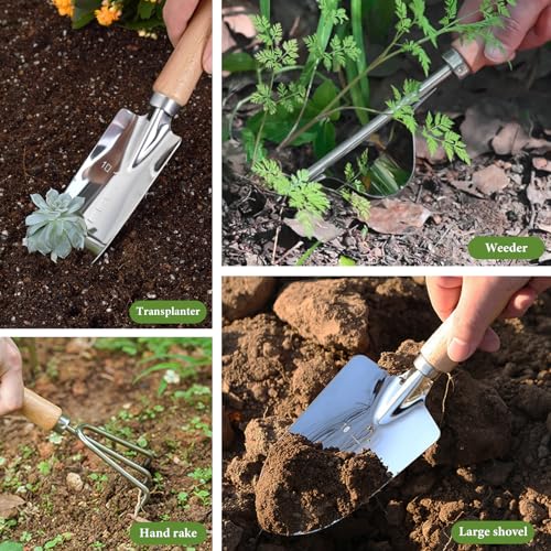 Gardening Tool Set of 8 PCS Stainless Steel Garden Tool Set with Garden Tool Bag Gardening Hand Tools,Ideal Gardening Gifts for Men and Women Flower set