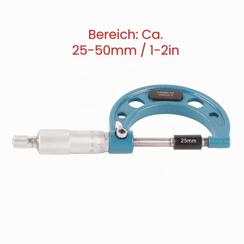Outside Micrometer, Outside Micrometer, Micrometer Screw with Wrench and Plastic Box, Stainless Steel, 001 mm, Precision Vernier Scale, Outside Micrometer (25-50 mm)