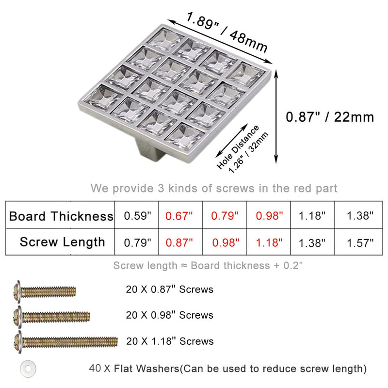 10 Pack Extra Large Square Crystal Rhinestone Cabinet Knobs Pulls Handles,Shiny Diamond Glass Dresser Drawer Konbs Pulls for Cupboard Wardrobe Dresser (Square 1.26" Hole Centers, 10 Pack) Square 1.26" Hole Centers