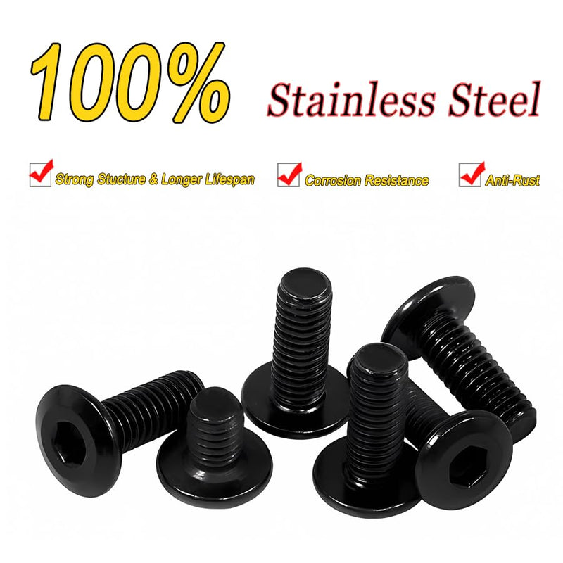 Metuja M8-1.25 x 40mm,50-Pack Black Flat Head Hex Socket Cap Screw Bolts,304 Stainless Steel,Fully Threaded M8 Bolts,Metric Fasteners for Furniture M8-1.25x40mm 50