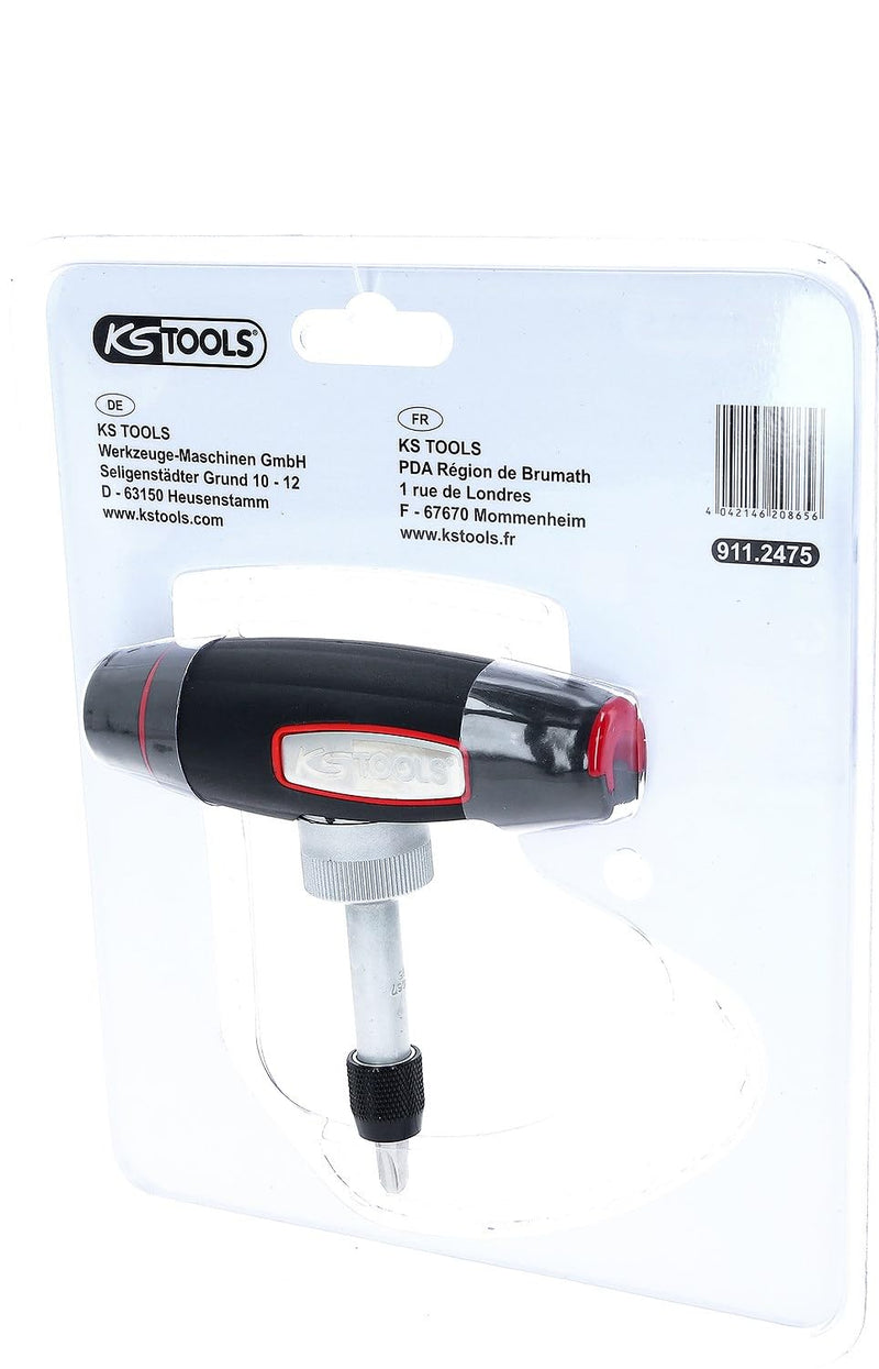 KS Tools T-Handle Ratchet Bit Screwdriver, 1/4" Drive, Swiveling Design, 24 Teeth, 140mm, Ergonomic Handle