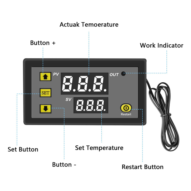 APKLVSR W3230 LCD Digital Thermostat, Digital Temperature Controller DC 12V 20A, Digital Thermostat Temperature Switch-50-120℃ with LCD Digital Display & Temperature Probe High Temperature Alarm-2 Pieces