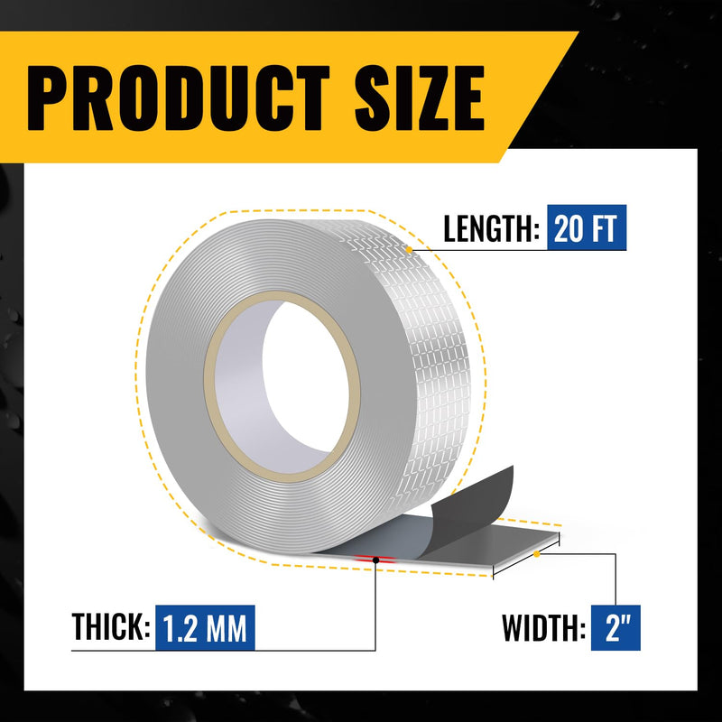 VIVIDA Aluminum Butyl Tape 2 Inch × 20 Feet, Butyl Waterproof Tape, Aluminum Foil Butyl Sealing Tape for Outdoor Use, Corrosion Resistant, Repair for Metal Roofing, RV, Windows, 1 Roll 2"×20′ (1 Roll)
