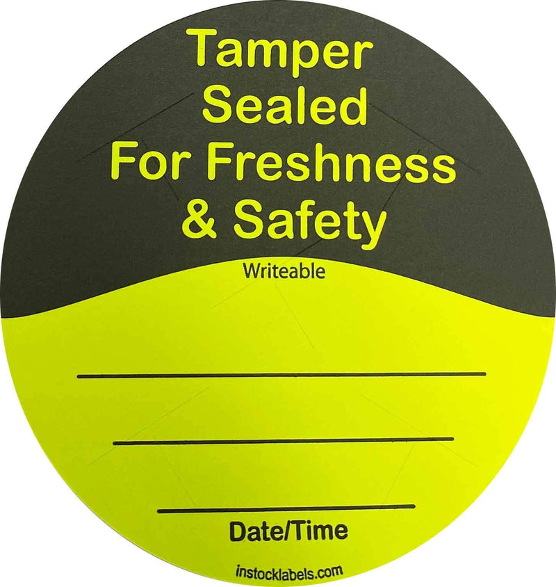 Fluorescent Yellow Food Delivery Tamper Evident Labels 3", 500 Total Adhesive Stickers