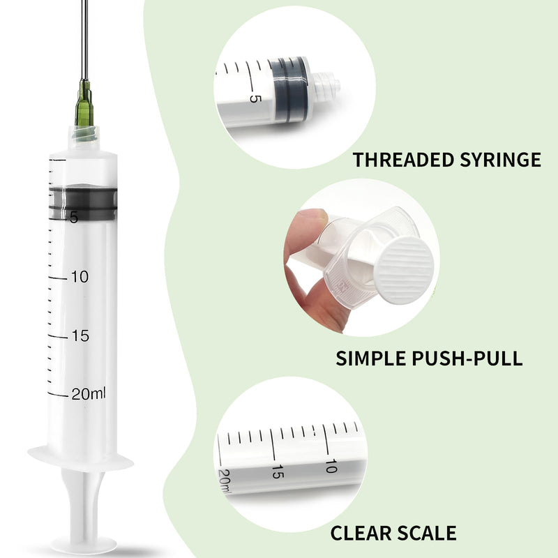 Luer Lock Syringe 20 ml Plastic Syringe Set of 5 | Syringe class with 14G blunt dispensing needle and cap, plastic syringe with measurement, feeding syringe for dispensing