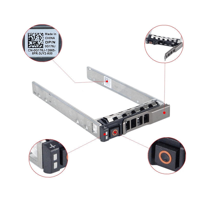Hard Drive Caddy 2.5 SSD Bracket G176J Hard Drive Bracket Compatible with Dell PowerEdge R410 R610 R710 R620 R720 T320 T420 R630 R730 T440 T640, 2 Pack