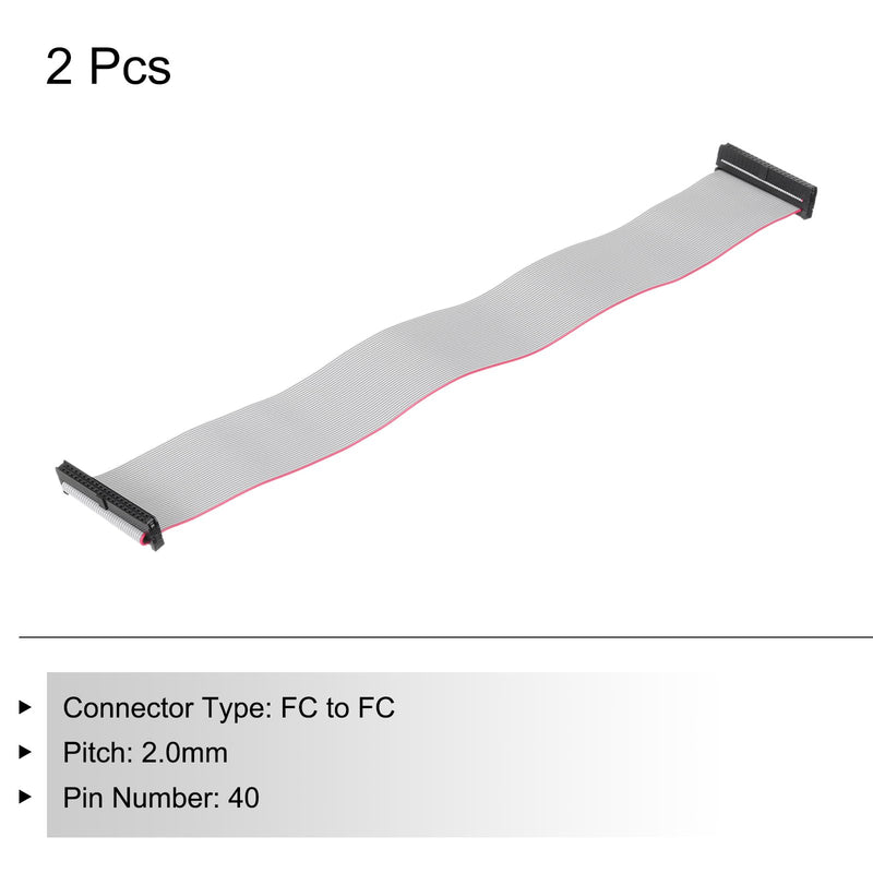 MECCANIXITY IDC 40Pin Flat Ribbon Cable, 2.0mm Pitch FC to FC Connector 30cm Length Grey Jumper Wire for Computer LED Display DVD, 2Pcs 40 Pin