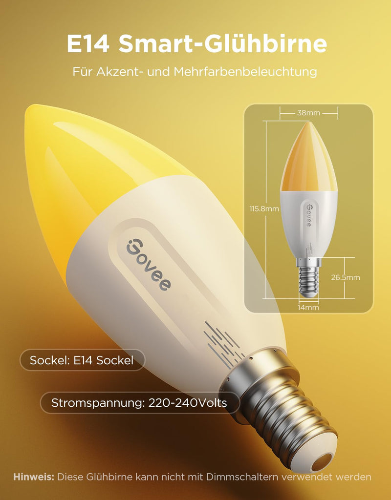 Govee Smart Light Bulb E14, RGBWW LED Lamp, 450LM, Smart Bulb, Pack of 2 | Compatible with SmartThings, Matter, Alexa and Google Assistant, E14 bulb, dimmable with 16 million DIY colors, 54 scenes