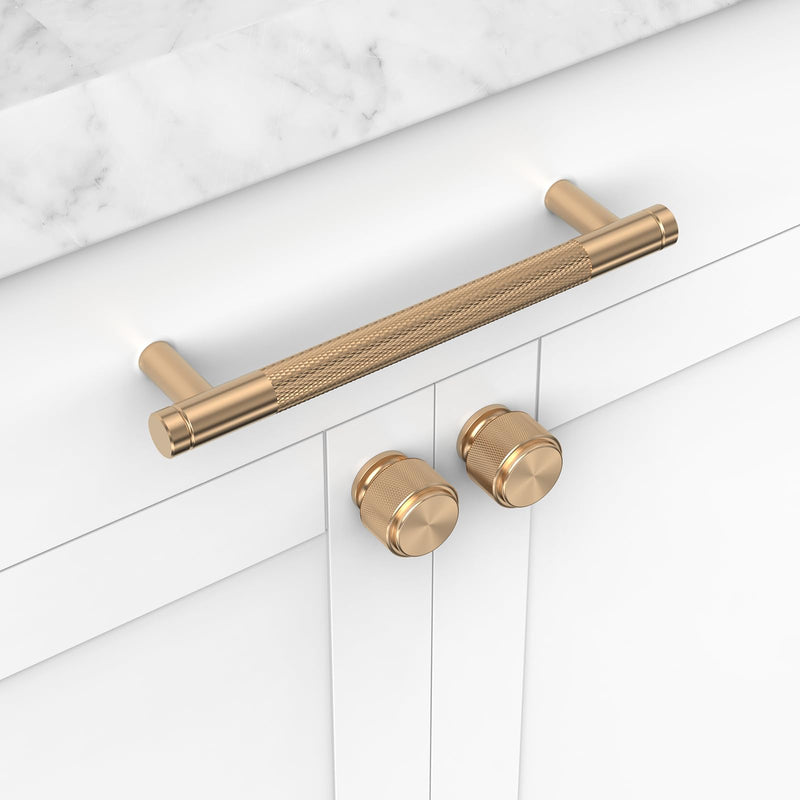 10 Pack Champagne Bronze Knurled Kitchen Cabinet Pull Handles, Cupboard Handles Kitchen Cabinet Hardware for Bathroom Cupboard Drawer Pulls Dresser Pulls- 5"(128mm) Hole Center 5" Hole Center