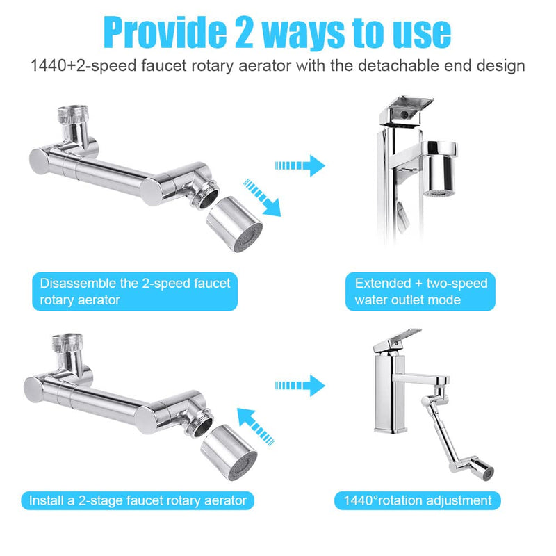 Flintronic Rotating Tap Attachment, 1440 Degree Multifunctional Extension Tap with 2 Adjustable Aerlators, Faucet Extender for Kitchen and Bathroom