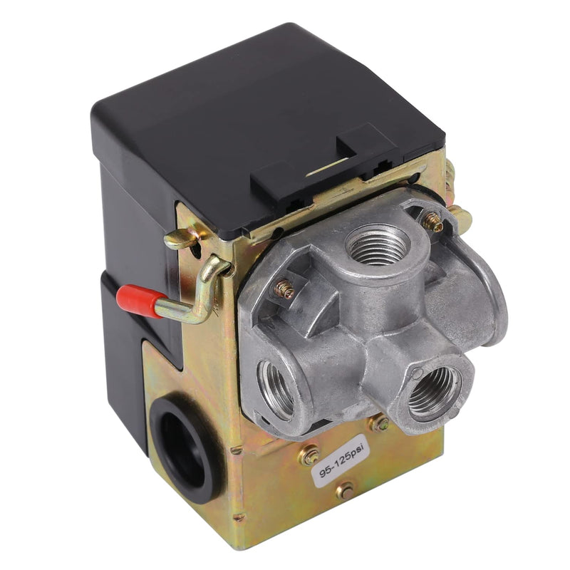 Air Compressor Pressure Switch 95-125 PSI 4 Port 1/4" NPT with Unloader Valve & On/Off Lever