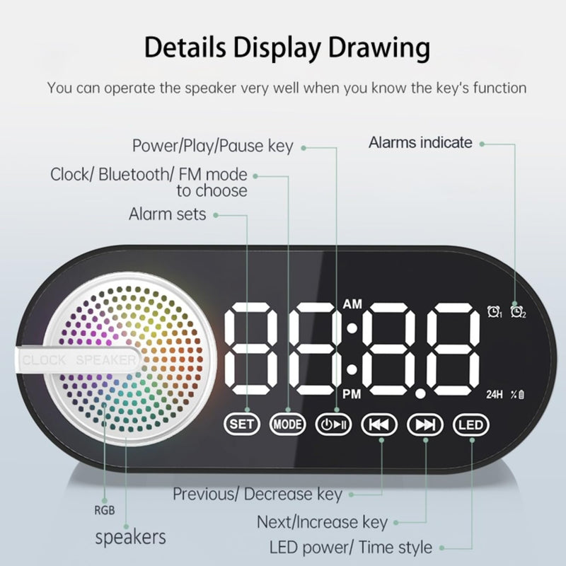 Music Alarm Clock with Personalized Music Ringtone Setting Function,Led Digital Clock with Bluetooth/TF Card,Dimmer,Rechargeable Battery Operated