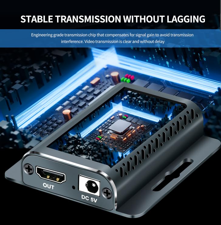 HDMI Extender 400FT/120M with POC 1080P@60Hz 3D HDMI Repeater HDMI to RJ45 to HDMI Extender Converter by UTP Cat5e/6/7 OFC Cable with 5V Power Adapter,Support EDID HD EXTENDER 120M
